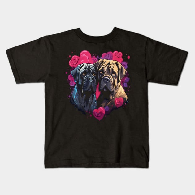 English Mastiff Couple Valentine Kids T-Shirt by JH Mart